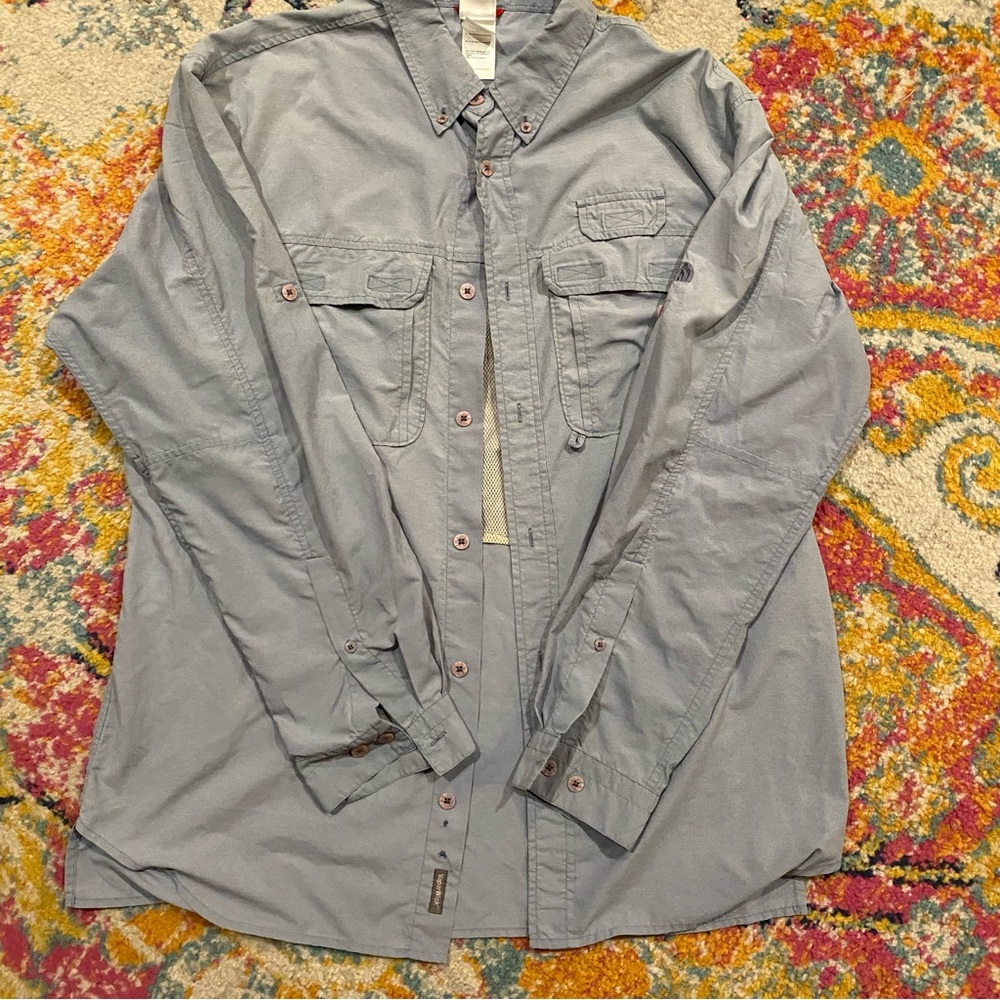 The North Face Light Blue Gray Fishing Shirt with Button Detail